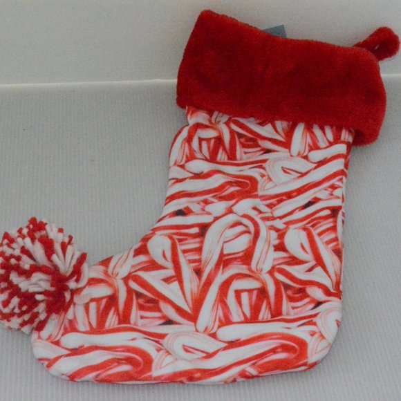 Its Sugar Faux Fur Trim Embroidered SWEET Candy Cane Red Christmas Stocking 17" - Picture 6 of 9